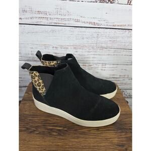 TOMS Jamie Leopard Suede slip-on Platform Wedge Sneaker-Black 9.5